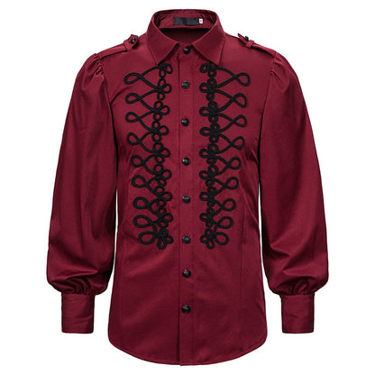 Men's Black Red Blue Frogged Bishop Shirt - alternate studio view (4 of 7)