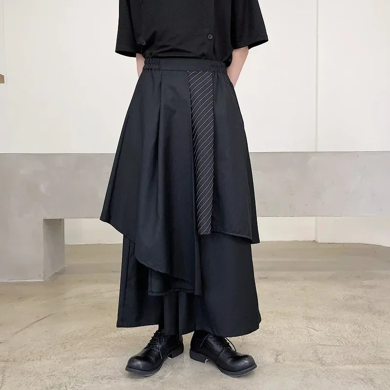 Black Pinstripe Layered Wide-Leg Pants