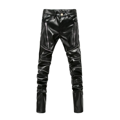 Men's Black Faux Leather Multi-Zip Slim Pants - front studio view (1 of 3)