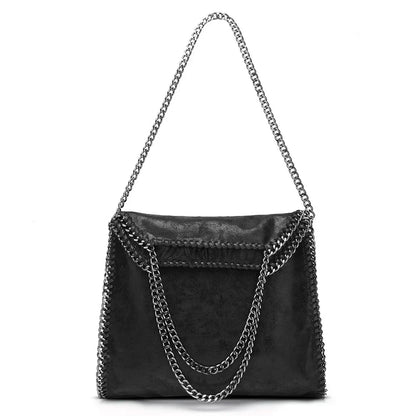 Women's Black Faux Suede Chain Fold-Over Bag - front studio view (1 of 4)
