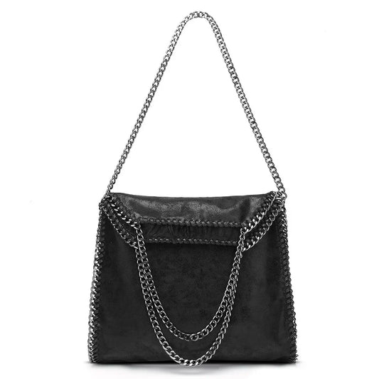 Women's Black Faux Suede Chain Fold-Over Bag - front studio view (1 of 4)