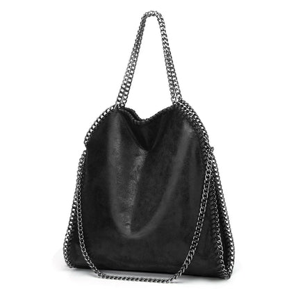 Black Faux Suede Chain Fold-Over Bag