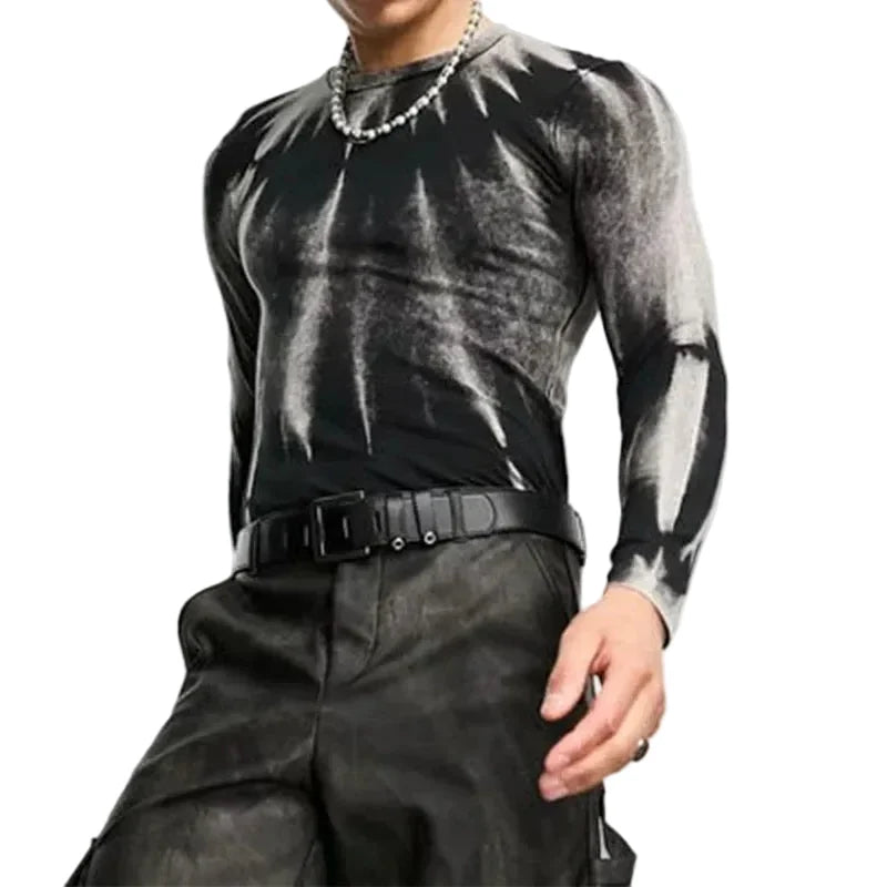 Black Silver Marble Slim Crew Top