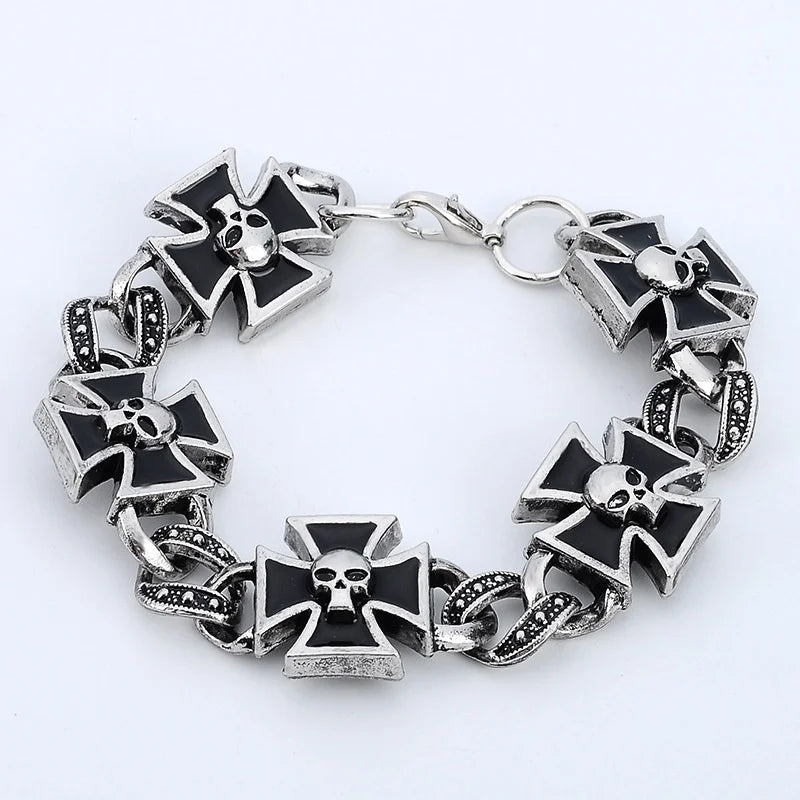 Men's Silver Cross Skull Link Bracelet - front studio view (1 of 3)