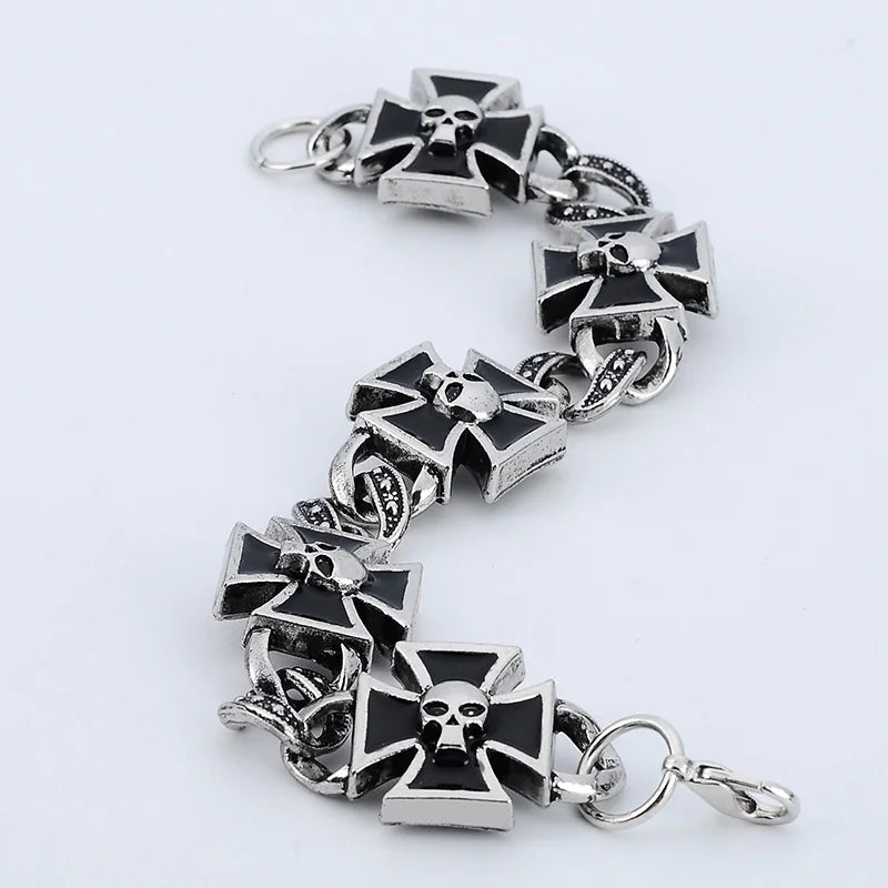Silver Cross Skull Link Bracelet