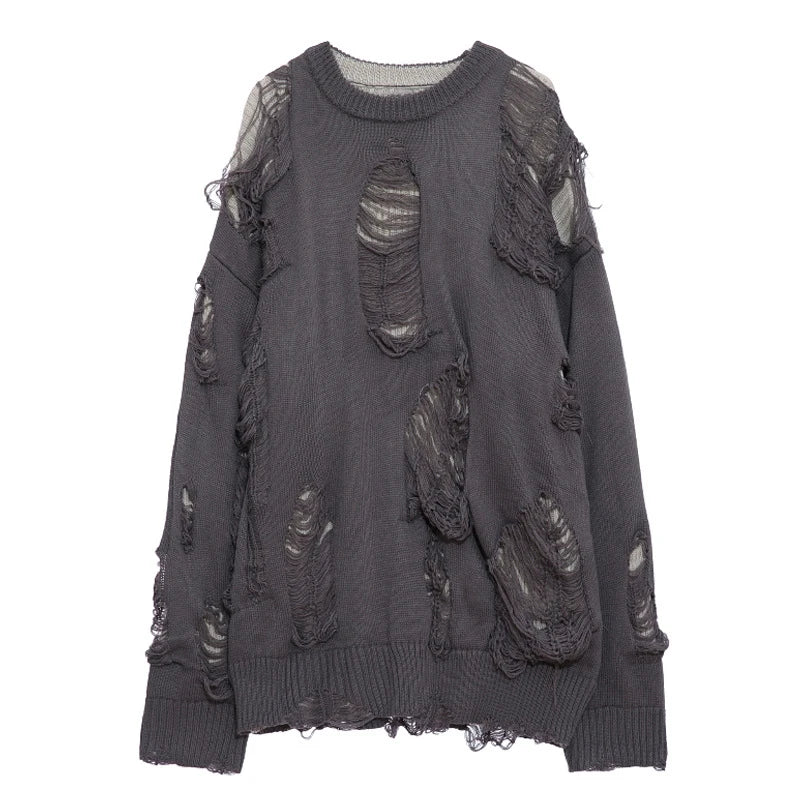 Men's Charcoal Distressed Layered Knit Sweater - alternate studio view (3 of 4)