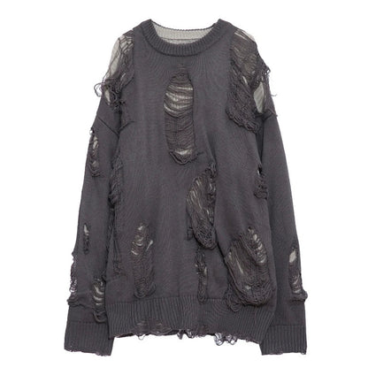Men's Charcoal Distressed Layered Knit Sweater - alternate studio view (3 of 4)