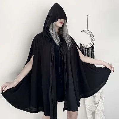 Women's Gothic Hooded Cape Black - primary photo, shown with a person (1 of 2)