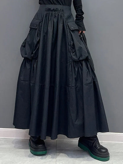 Black Cargo Parachute Maxi Skirt