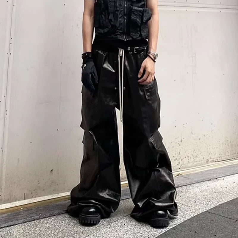 Men's Black Faux Leather Drop-Crotch Cargo Pants - primary lifestyle photo (1 of 2)