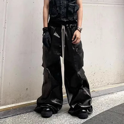 Men's Black Faux Leather Drop-Crotch Cargo Pants - primary lifestyle photo (1 of 2)