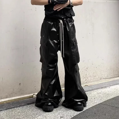 Black Drop-Crotch Cargo Pants