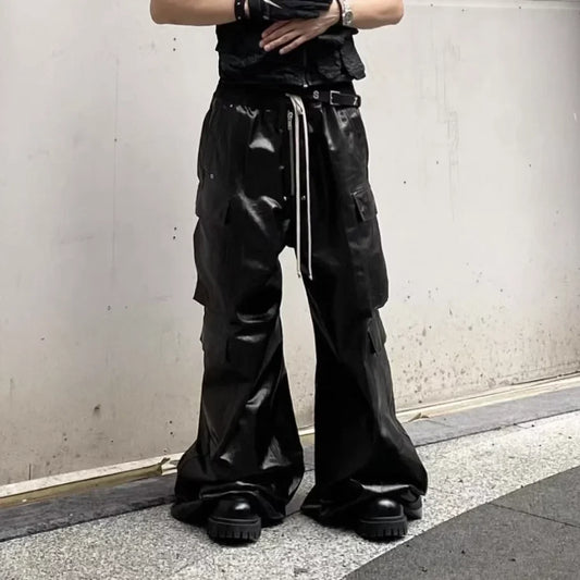 Black Drop-Crotch Cargo Pants