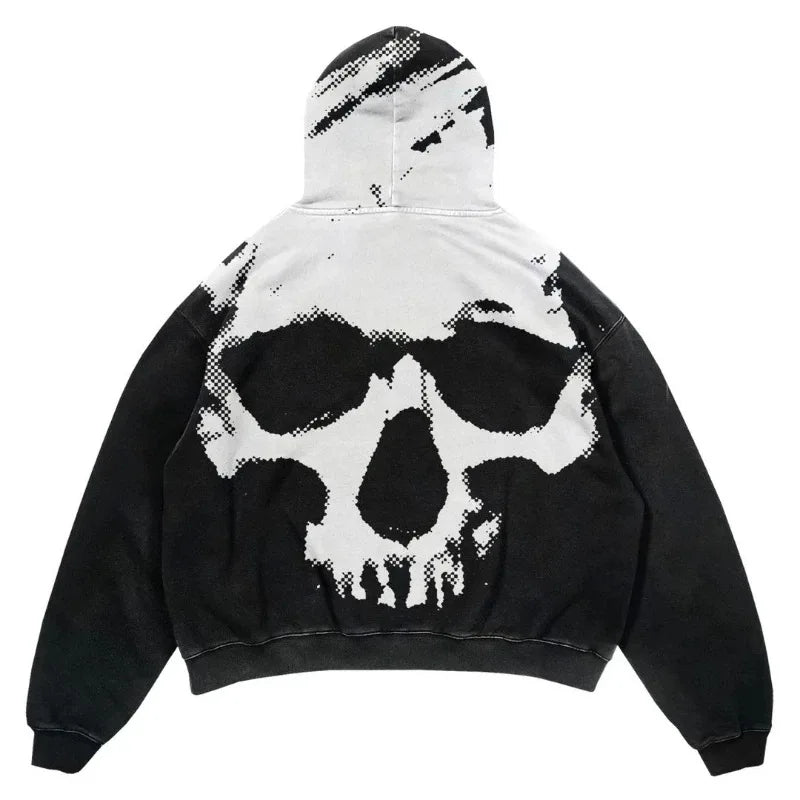 Men's Black White Halftone Skull Hoodie - front studio view (1 of 2)