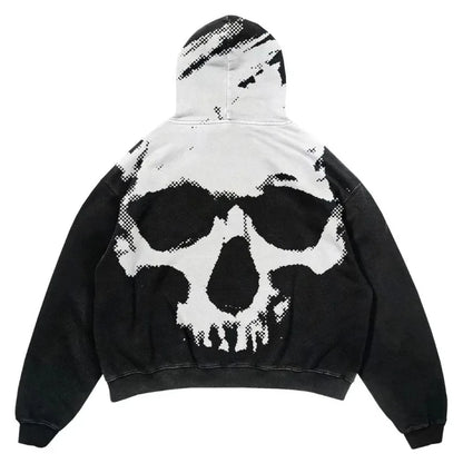 Men's Black White Halftone Skull Hoodie - front studio view (1 of 2)