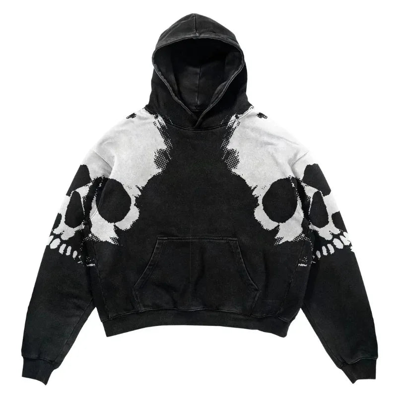 Black White Halftone Skull Hoodie