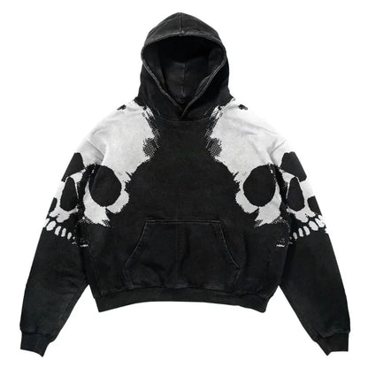 Black White Halftone Skull Hoodie