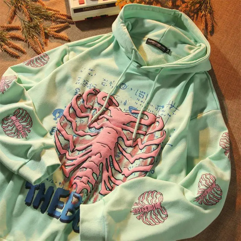 Women's Mint Ribcage Graphic Pullover Hoodie - primary photo, shown with a person (1 of 2)