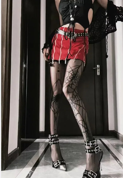 Gothic Vintage Dark Fishnet Tights Stocking Women Emo Alternative Sexy Spider Web Witch Pantyhose Y2k E-girl Cyber Punk Socks - Creepy Goth