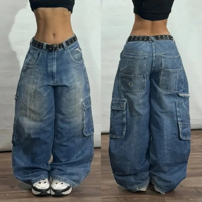 American New Fashion Oversized Pattern Printed Washed Jeans Men Y2K Gothic Rock Popular Casual Joker High Waist Wide Leg Pants - Creepy Goth