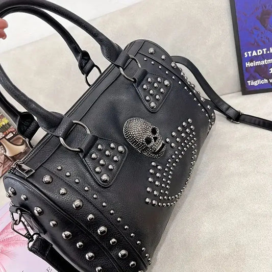 Black Rhinestone Skull Studded Satchel