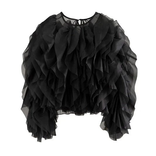 Women's Gothic Style Blouse Black - front studio view (1 of 2)