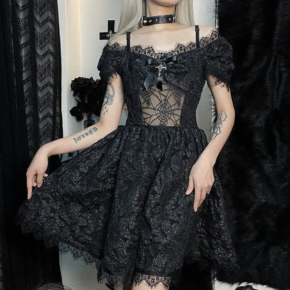 Black Jacquard Off-Shoulder Mini Dress
