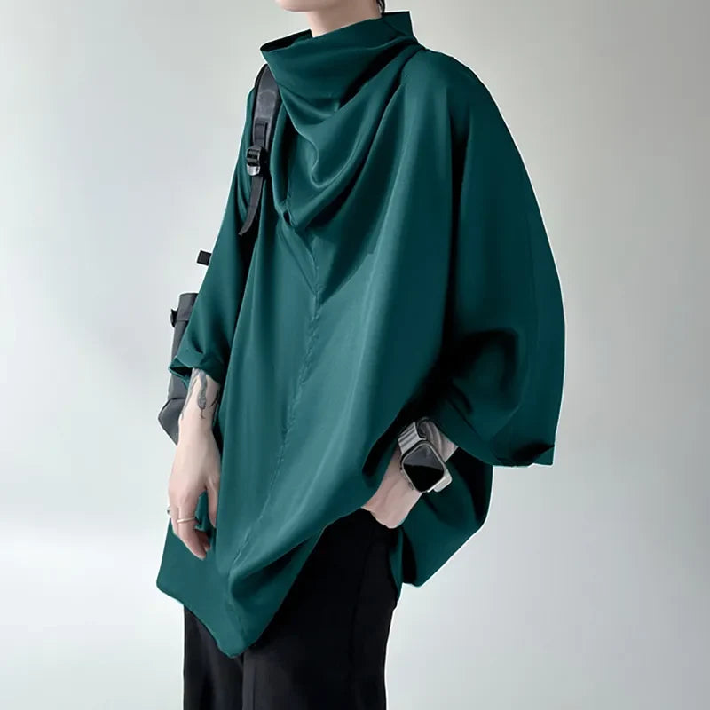 Men's Black Blue Oversized Cowl Sleeve Top - alternate lifestyle view (4 of 6)
