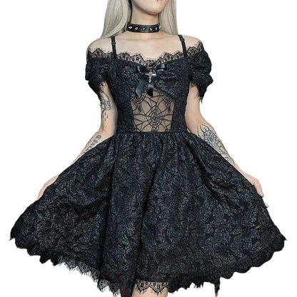 Black Jacquard Off-Shoulder Mini Dress