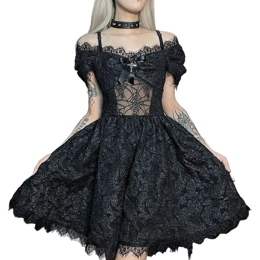 Black Jacquard Off-Shoulder Mini Dress