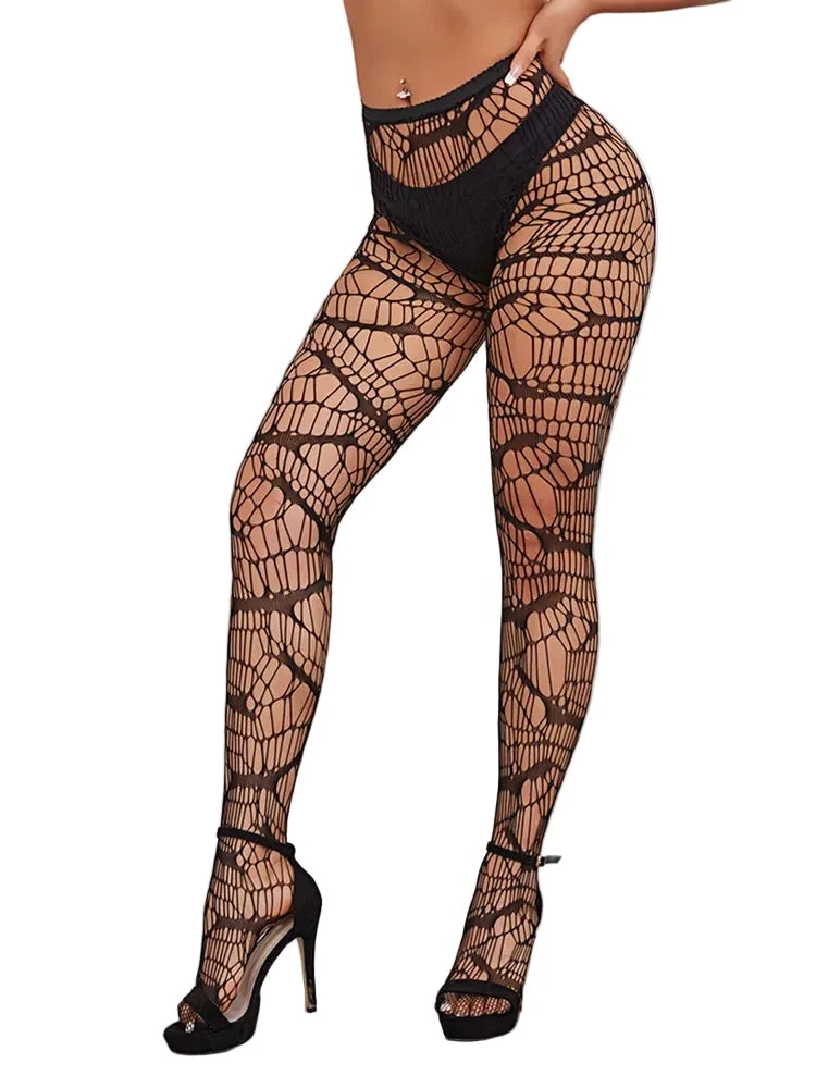 Women Sexy Halloween Black Fishnet Pantyhose Elastic Hollow Mesh Bat Pattern Tights Gothic Punk Wear Hosiery - Creepy Goth