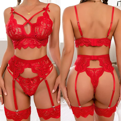 Sexy Babydoll Lace Hollow Bra And Panty Perspective For Sex Erotic Costumes Lingerie Set Underwear Dress Porn Women Pantyhose - Creepy Goth
