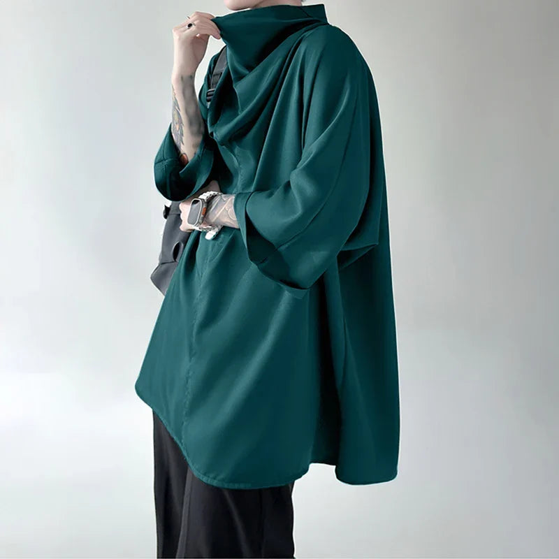 Black Blue Oversized Cowl Sleeve Shirt