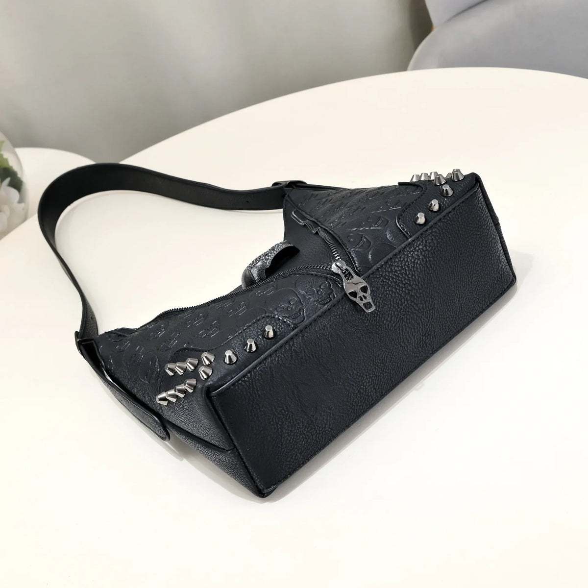 Black Skull Hardware Hobo Bag