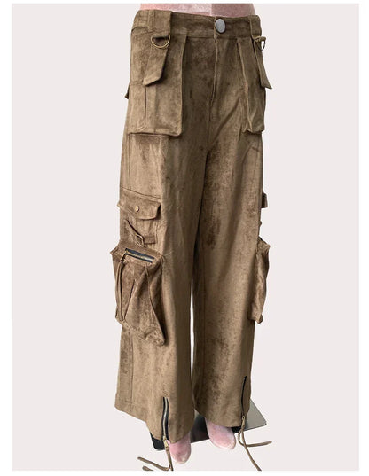 Women's Suede Leather Pants Brown