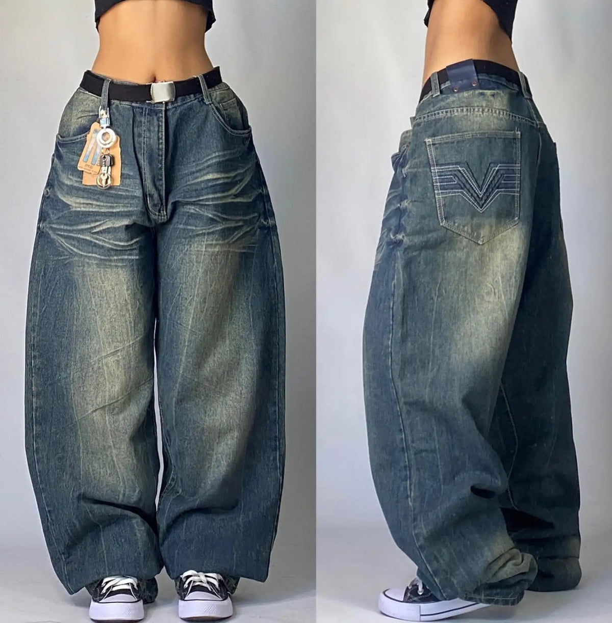 American New Fashion Oversized Pattern Printed Washed Jeans Men Y2K Gothic Rock Popular Casual Joker High Waist Wide Leg Pants - Creepy Goth