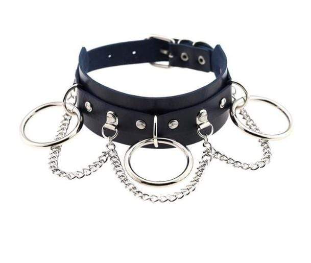 Gothic Chain & Rings Choker Necklace - Creepy Goth