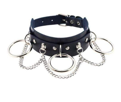 Gothic Chain & Rings Choker Necklace - Creepy Goth