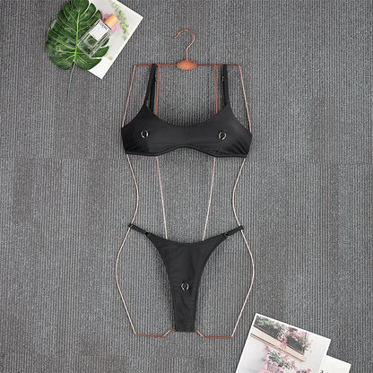 2026 Sexy Halter Solid Color Bikini Set Women's Swimsuit Two-piece Triangle Thong Swimwear Beach Bathing Suit Brazilian Biquinis - Creepy Goth