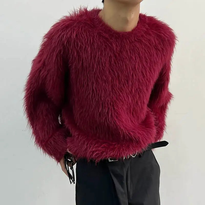 Men's Black Red Shaggy Crewneck Sweater - alternate lifestyle view (4 of 6)