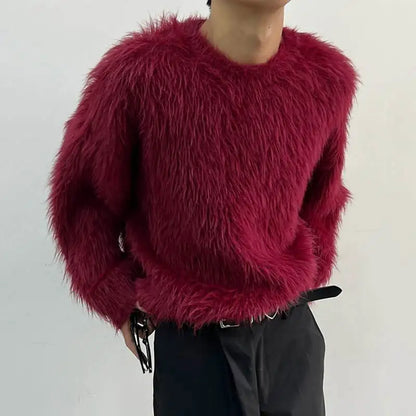 Men's Black Red Shaggy Crewneck Sweater - alternate lifestyle view (4 of 6)