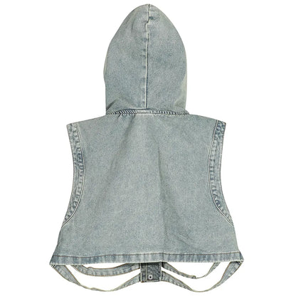Skeleton Hooded Denim Vest Top