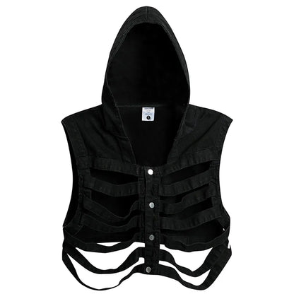 Skeleton Hooded Denim Vest - front studio view (1 of 4)