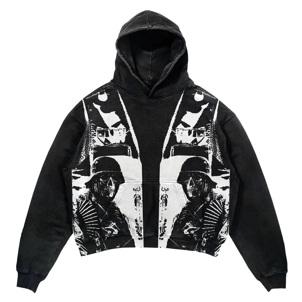 Men's Black Military Skeleton Graphic Hoodie - front studio view