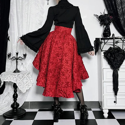 Red Jacquard High-Low Corset