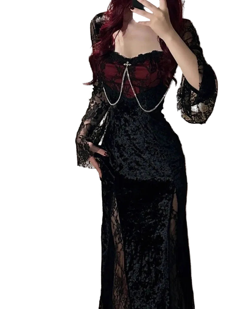 Women's Black Velvet Cross-Chain Maxi Dress - primary photo, shown with a person (1 of 2)
