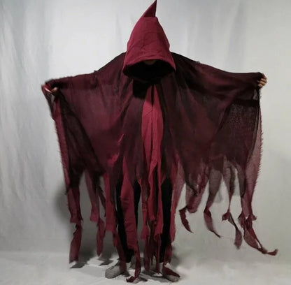 Unisex Black Gray Tattered Mesh Hooded Cloak - close-up of material and texture (3 of 4)