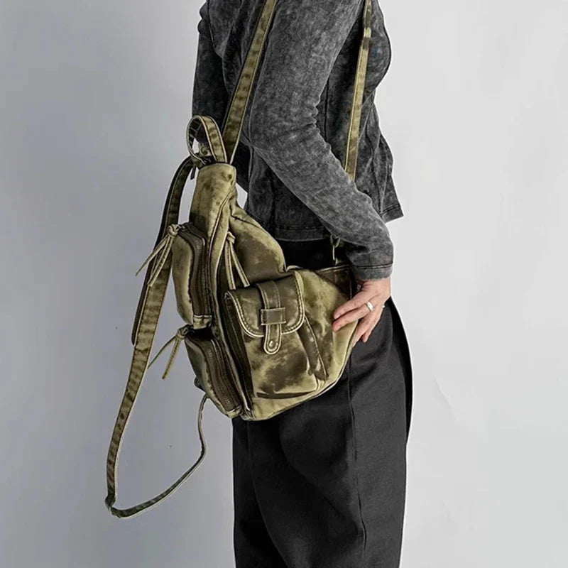 Women's Washed Leather Backpack Gray
