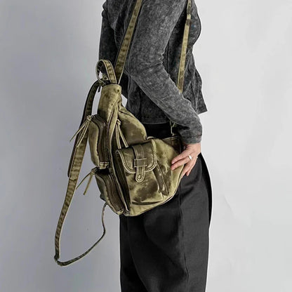 Women's Washed Leather Backpack Gray