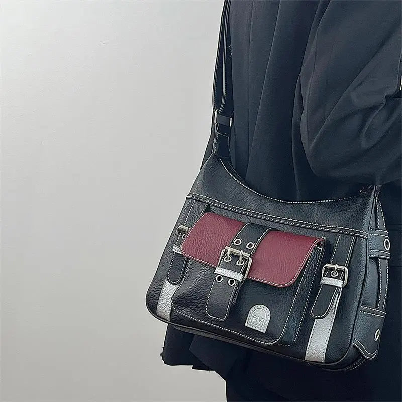 Black Burgundy Buckle Utility Bag